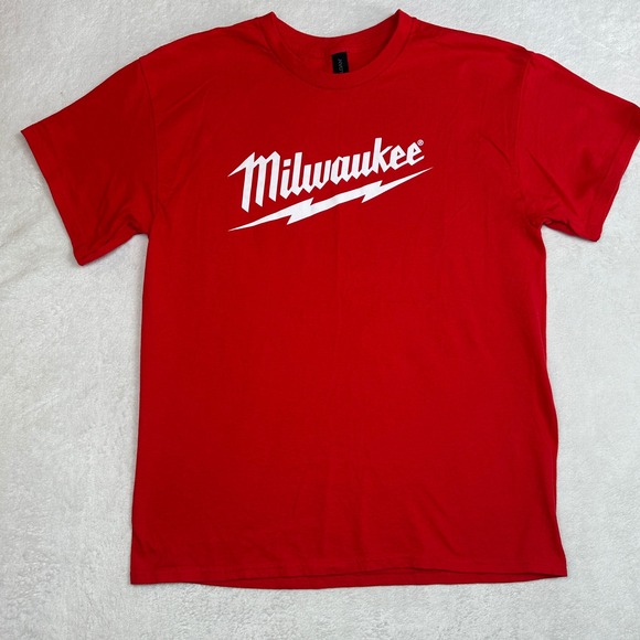Milwaukee Tool Graphic T-Shirt Mens Large Red Heavy Cotton Short Sleeve Logo Tee
